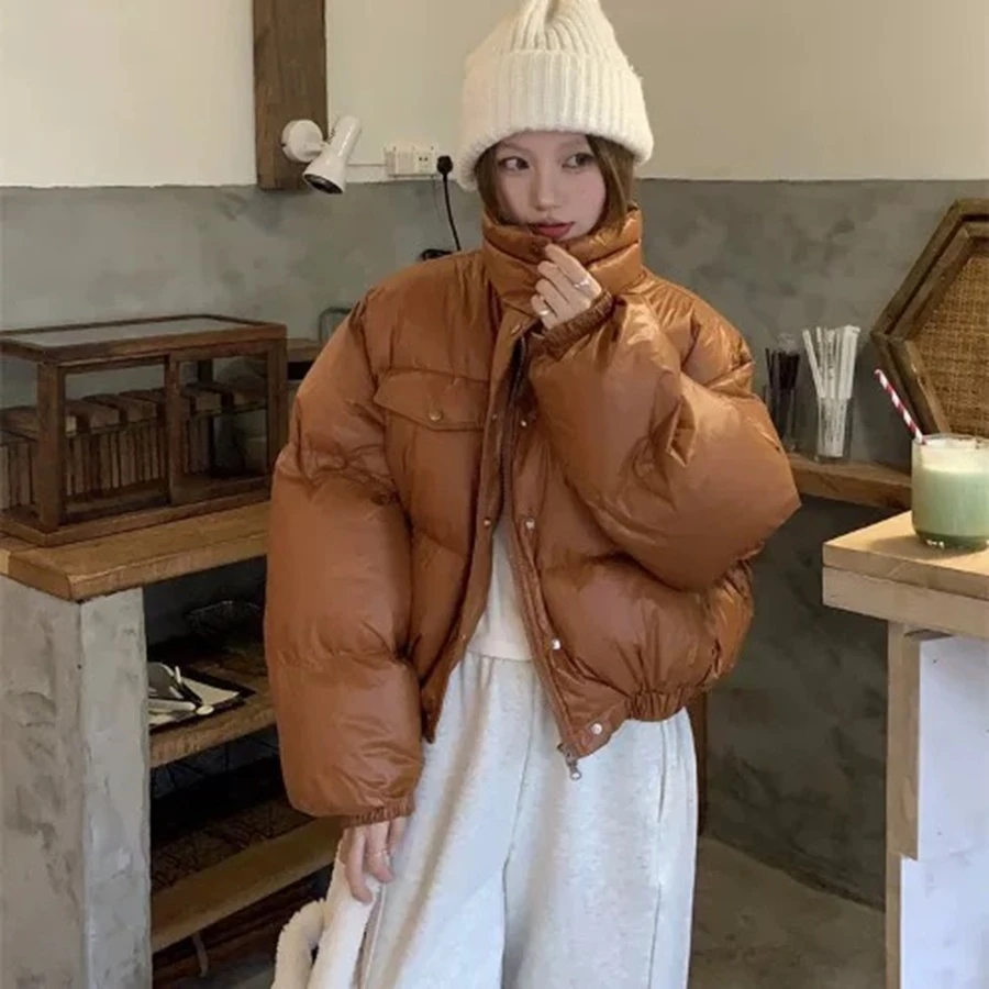 D371-咖色-设计师款-短款羽绒服白鸭绒休闲时尚百搭