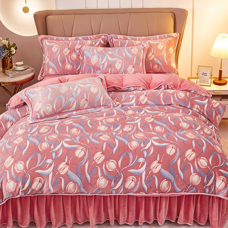 权顺【工厂直销】加厚双面加绒保暖亲肤牛奶绒四件套柔软细腻被套