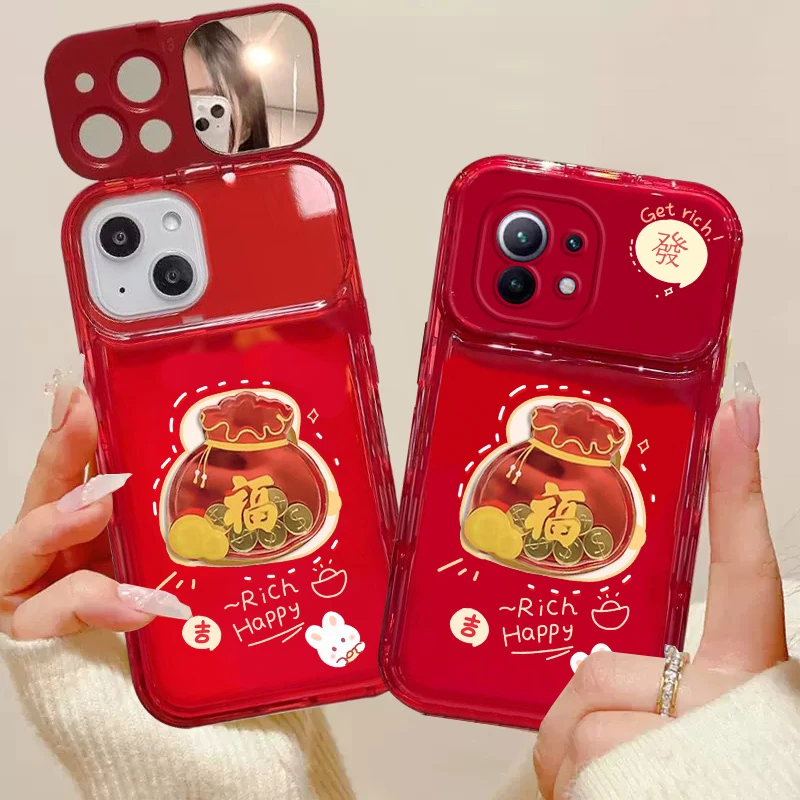 适用于【小米11青春版】气泡化妆镜子钱袋配件隐形支架全包手机壳