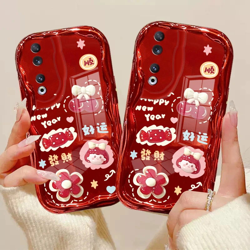 适用于【荣耀90】电镀奶油纹发财好运全包防摔保护手机壳