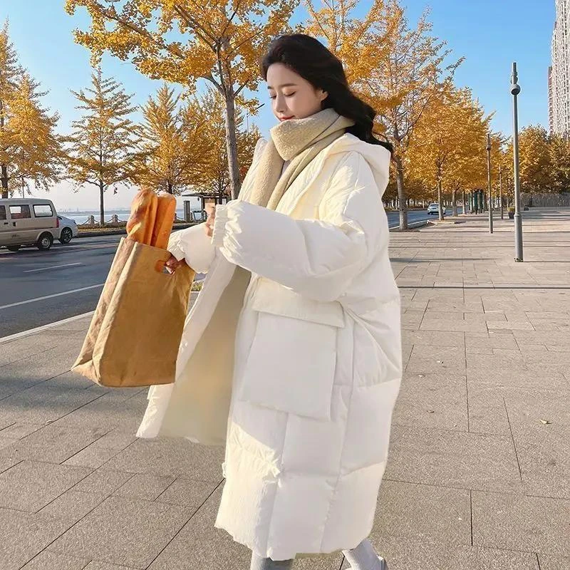 时尚羽服女中长款2023年冬季韩版chic过膝面包服衣加厚外套
