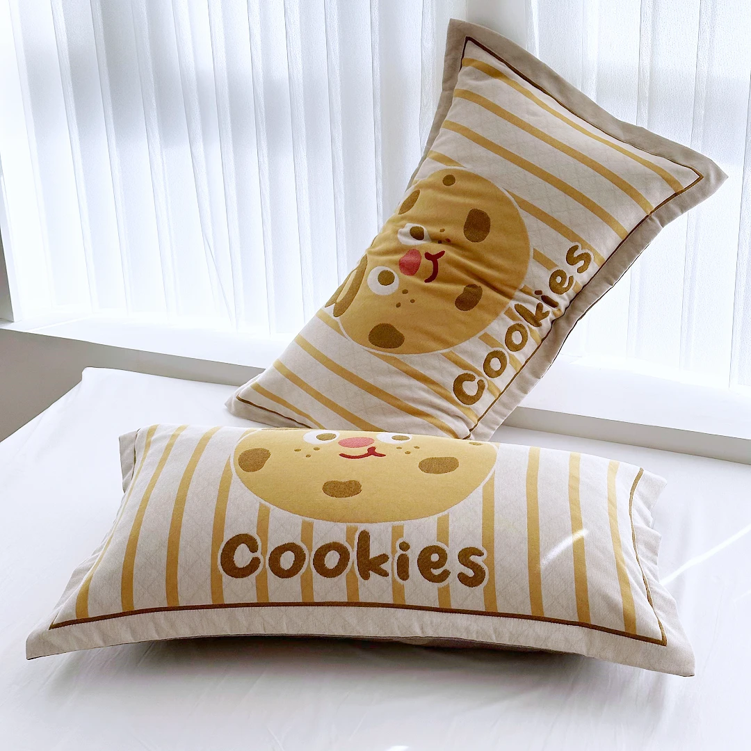 【京かわ会社】一对装全棉多层纱布枕套纯棉加厚 饼干先生
