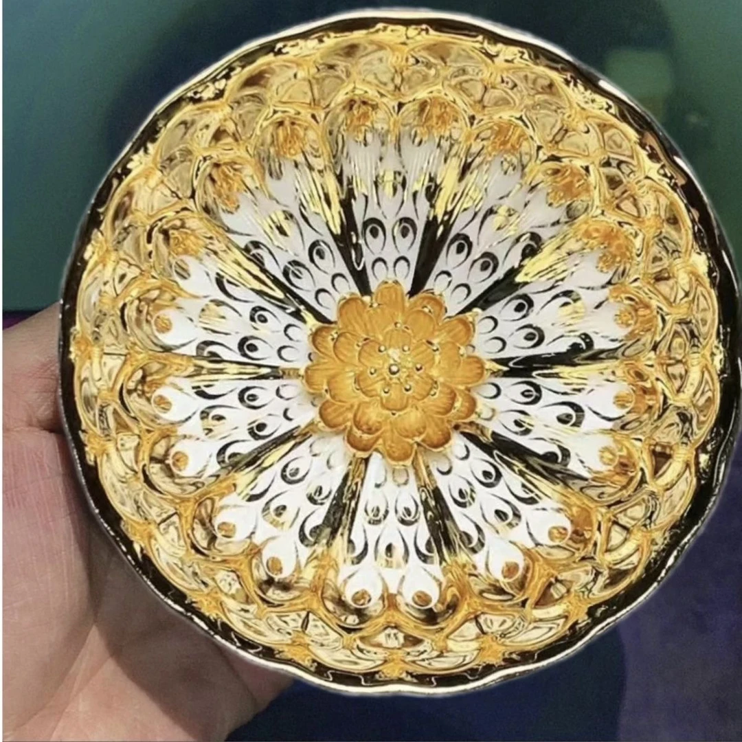 对杯金银莲花高端主人杯陶瓷茶具茶杯金色