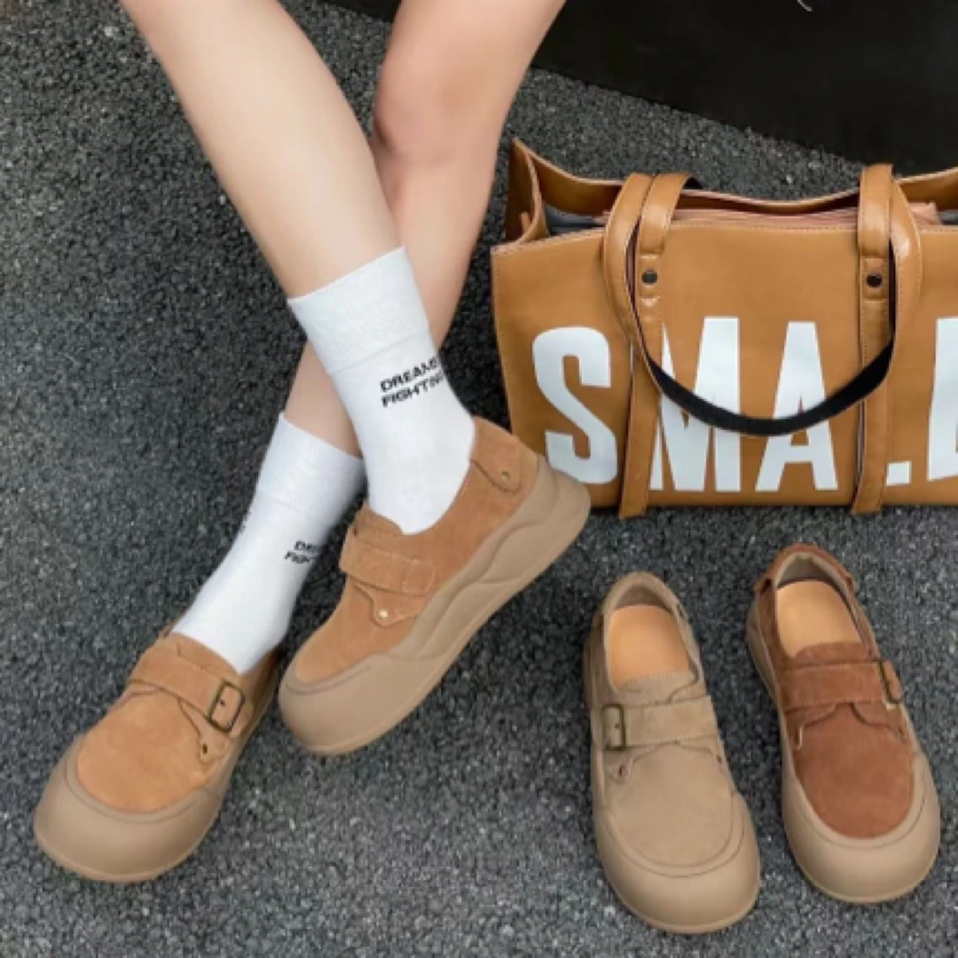 1025-1026女鞋子时尚百搭女士鞋复古厚底低帮韩版圆头秋季系带