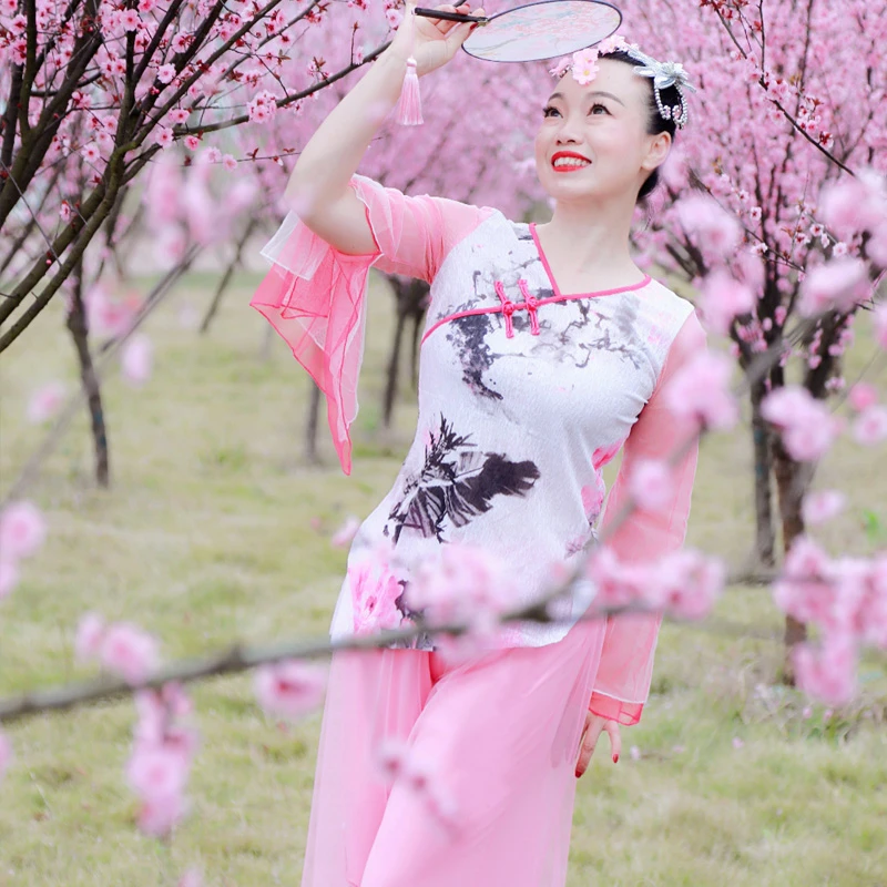 范儿丹斯广场舞国风水墨纱袖舞蹈服上衣 演出服DY2028
