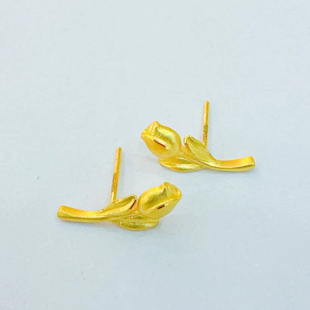 足金999 玫瑰花耳饰1.97g