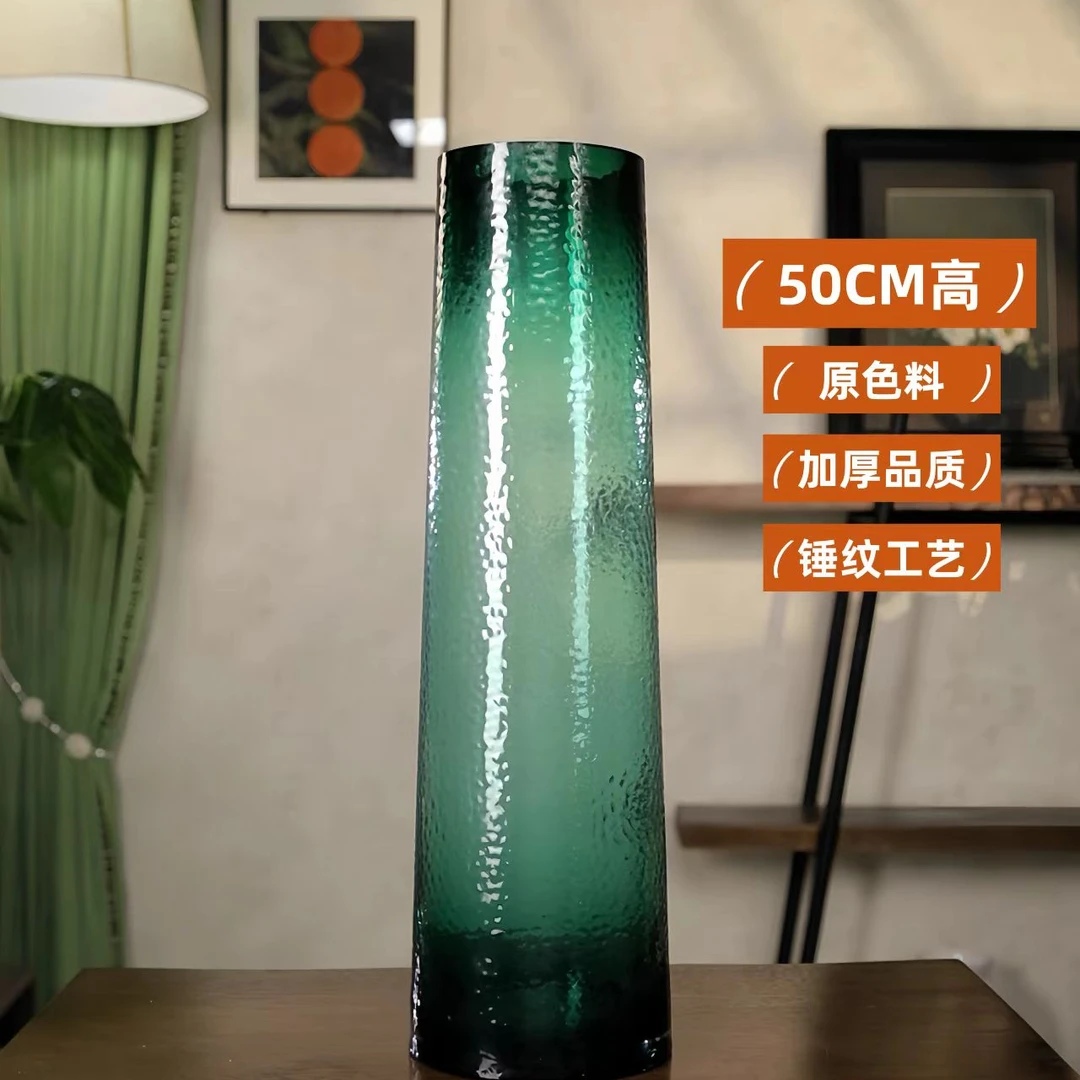 复古森系绿色玻璃花瓶美式祖母绿富贵竹插花高级感样板间客厅装饰