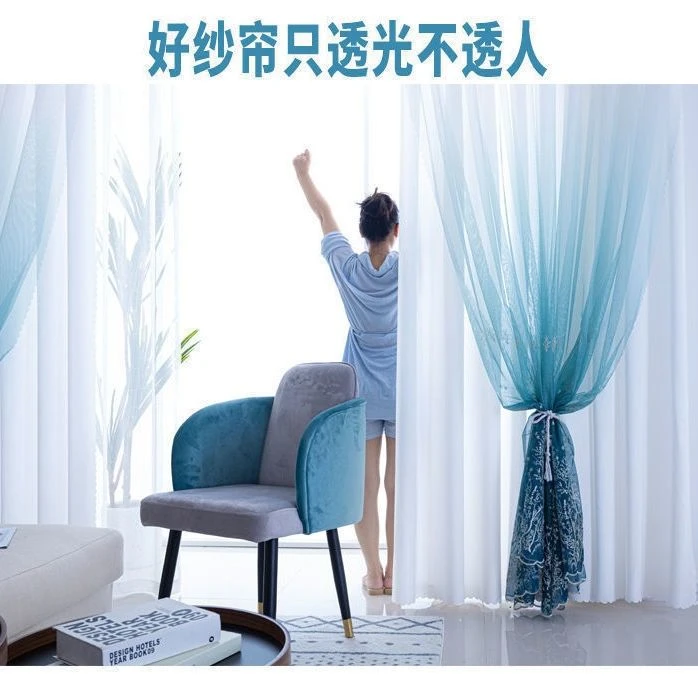 窗纱透光不透人客厅阳台双层一体家用卧室纱帘渐变仙气飘飘窗纱