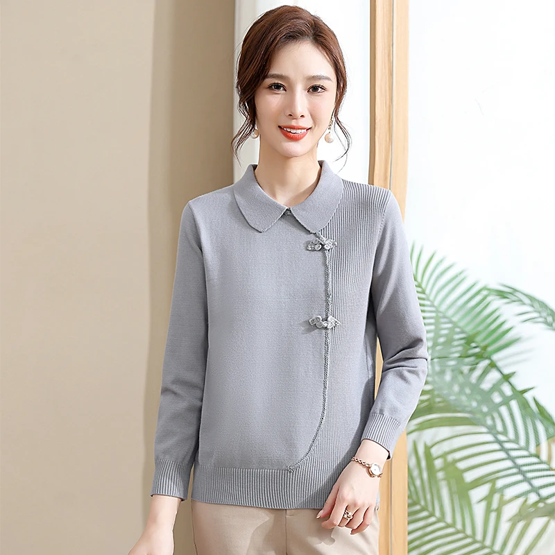 中老年毛衣女装洋气时尚2023年新款休闲妈妈装秋季款长袖翻领宽松