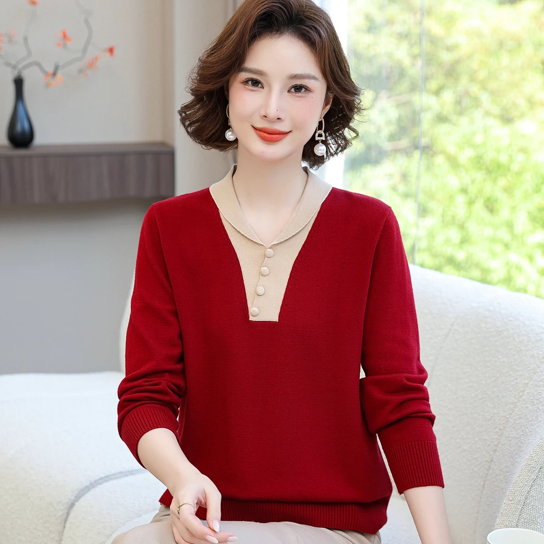 妈妈春秋装2025新款毛衣时尚中老年人女装洋气上衣针织打底小衫
