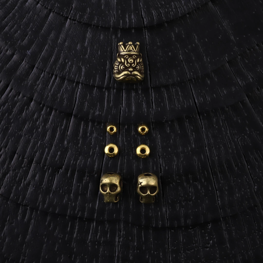 S1724 黄铜醒狮背云+骷髅对珠套装文玩配饰