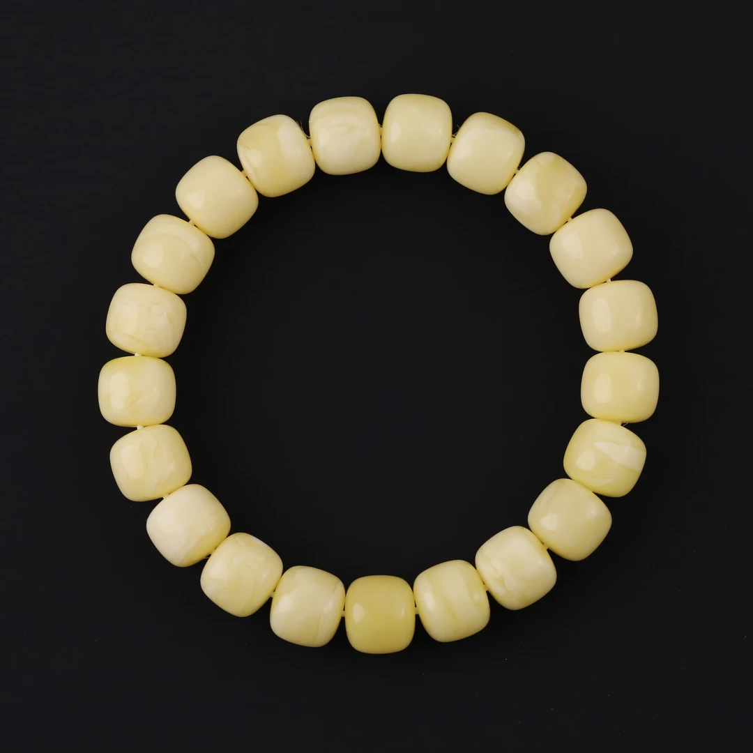 S7708 原矿俄料满白花蜜蜡老型单圈手串