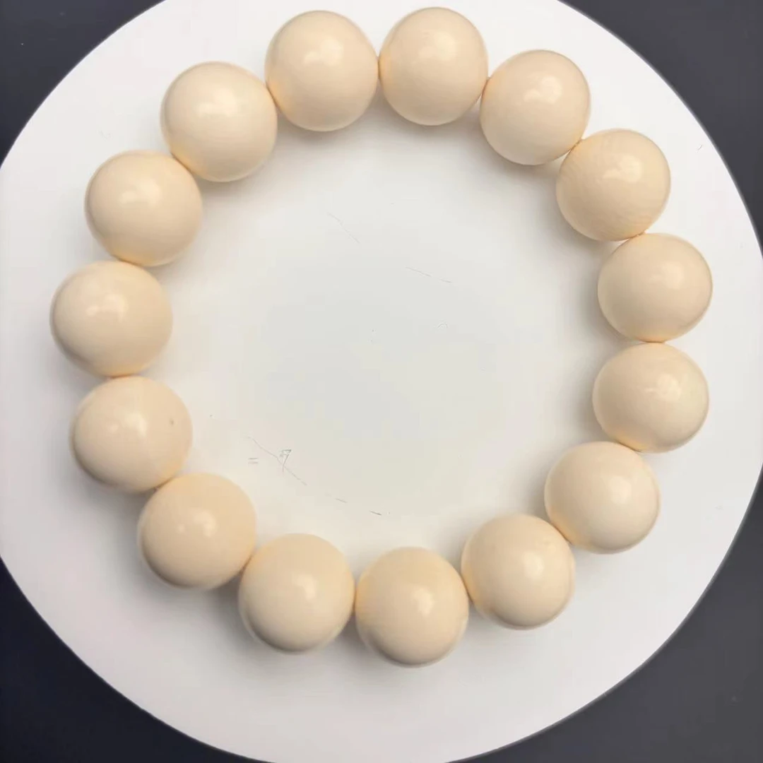 M0152-1猛犸牙冰料 【奶白色圆珠】单圈文玩手串
