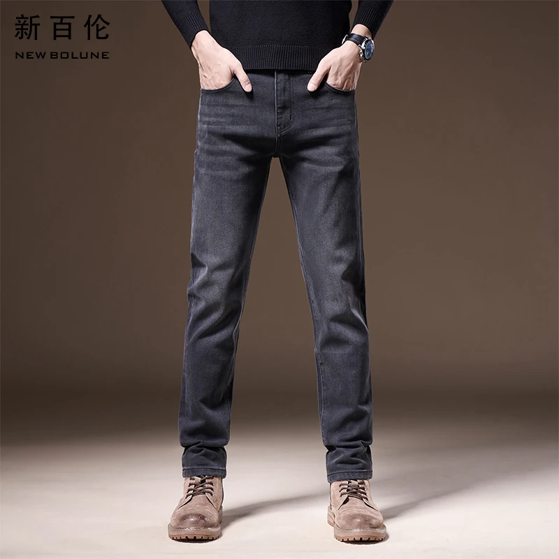 新百伦春夏轻奢黑色牛仔裤男士2025新款百搭弹力直筒修身男款长裤