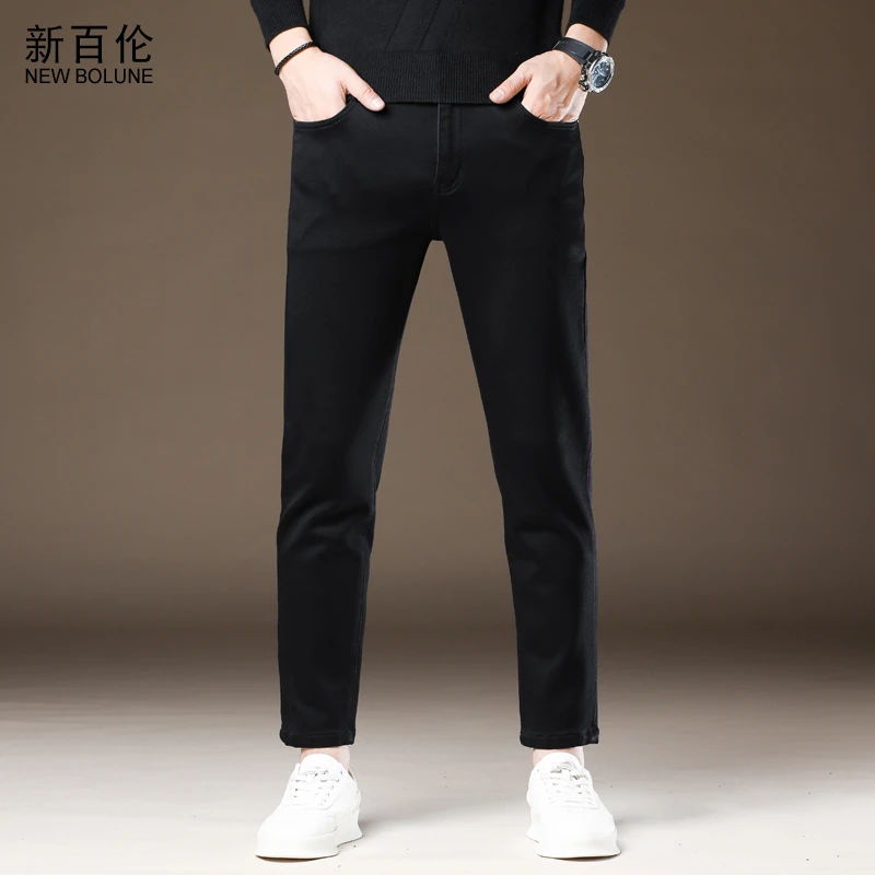 新百伦春秋黑色修身小脚牛仔裤男士2023新款百搭休闲弹力流行长裤