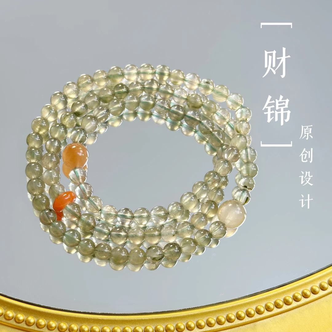【财锦】天然水晶绿发晶多圈手串原创设计