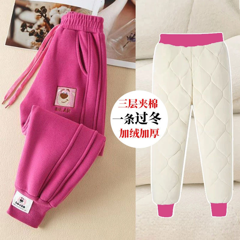 女童棉裤加绒加厚北方外穿儿童三层夹棉裤子冬季中大童装保暖冬裤