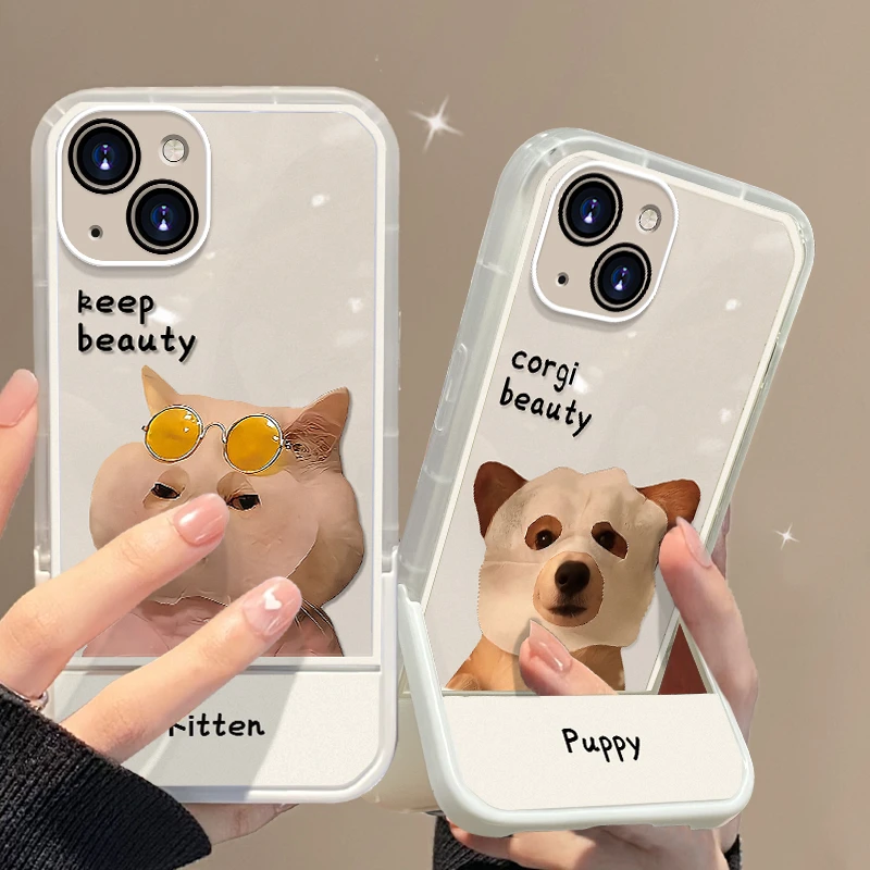面膜猫狗支架苹果14手机壳iPhone13新款12透明散热ProMax气囊14P