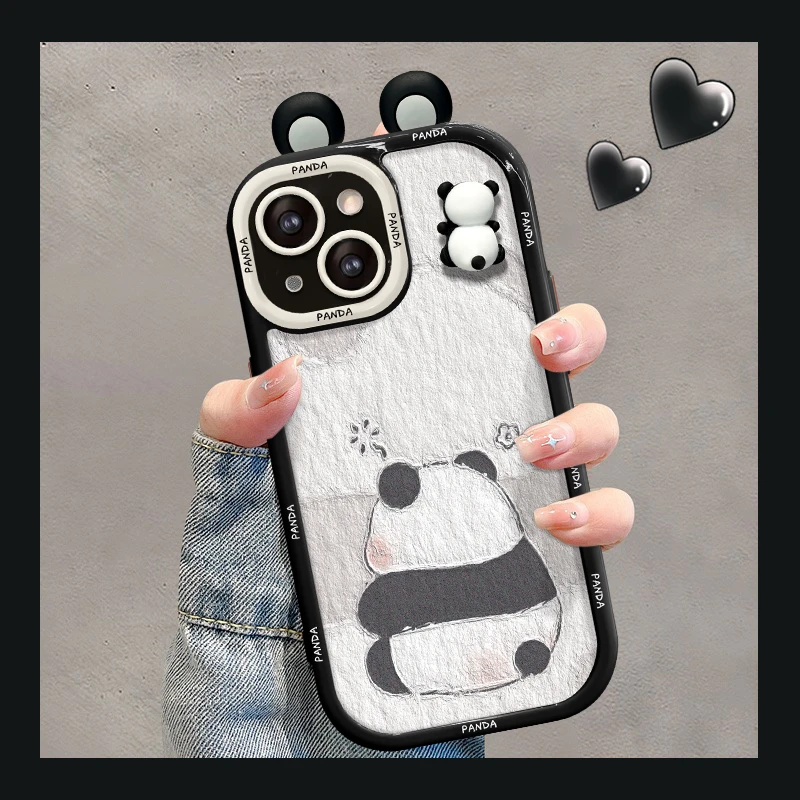 熊猫头套公仔苹果13华为vivo女oppo小米iPhone14promax创意手机壳