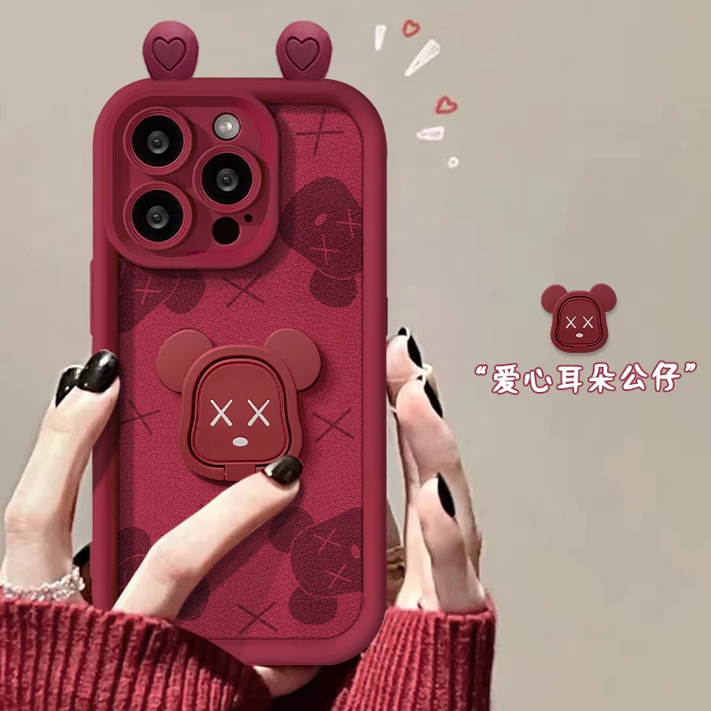 满屏熊头耳朵天皮苹果华为vivo女oppo小米iPhone15promax手机壳女