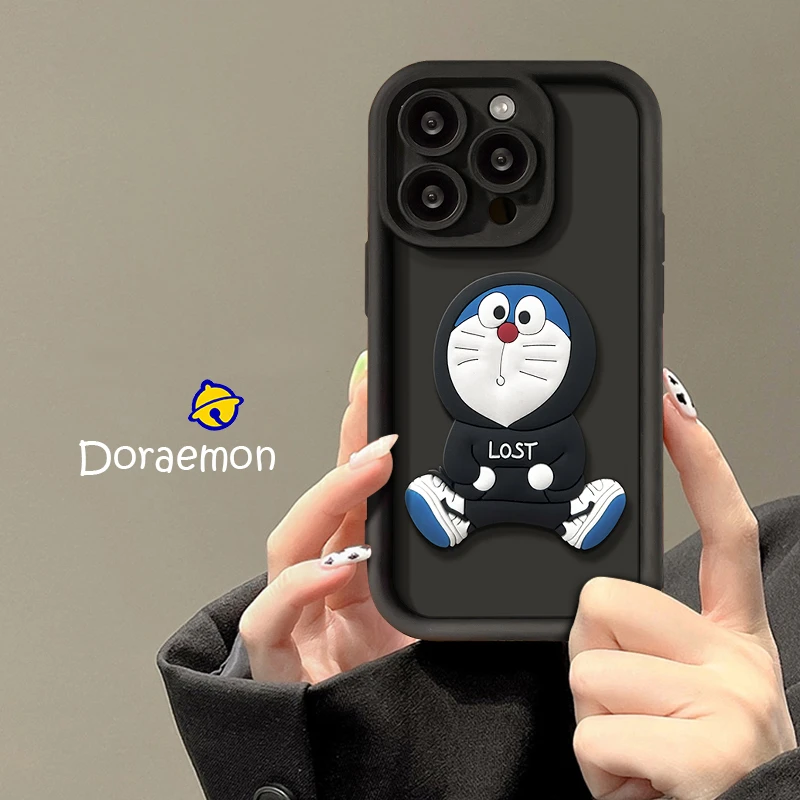苹果14pro哆啦A梦天眼阶梯手机壳女款创意卡通公仔全包防摔保护套