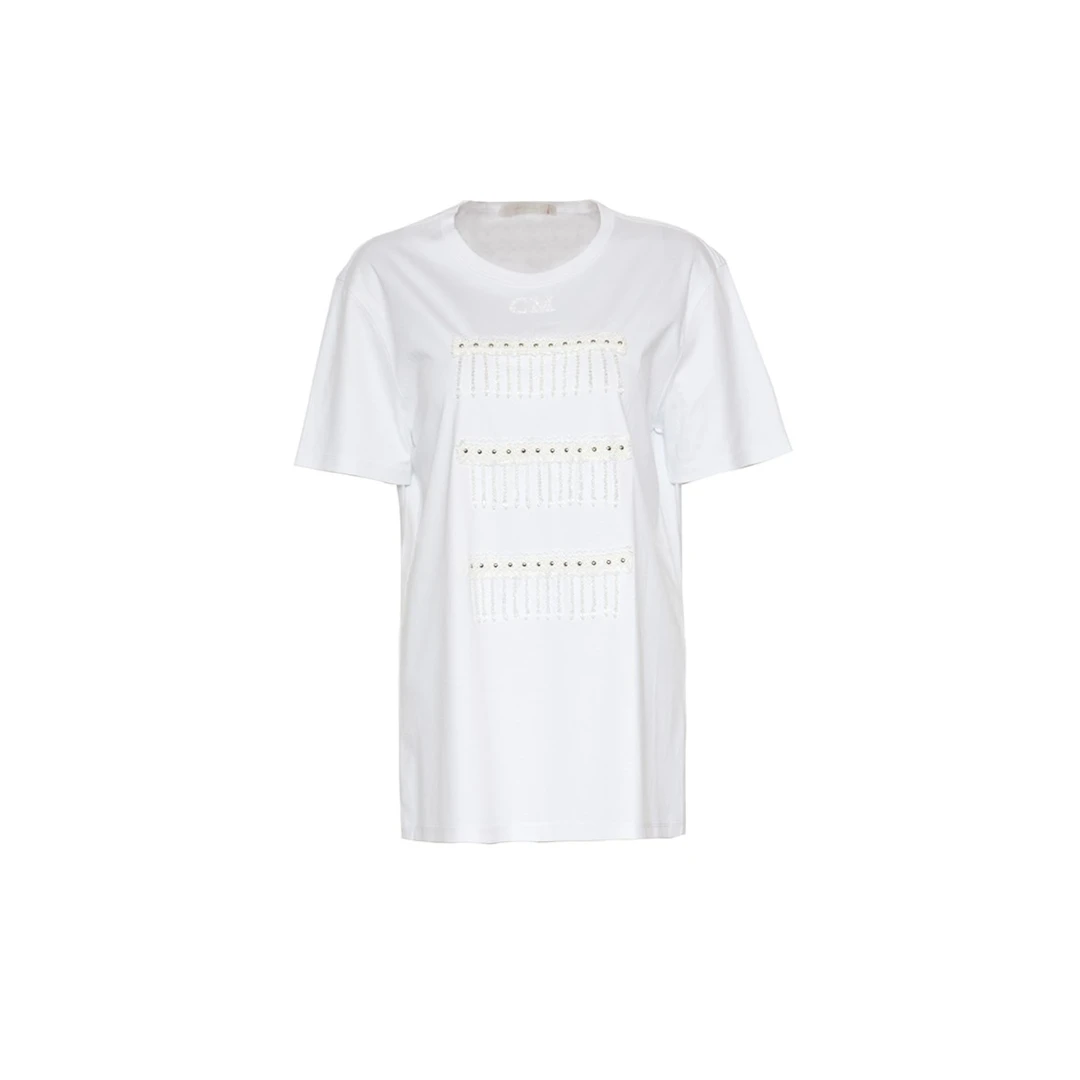 CHICCO MAO白色女士时尚圆领休闲C222-GZ0047-167手工水晶画框T恤