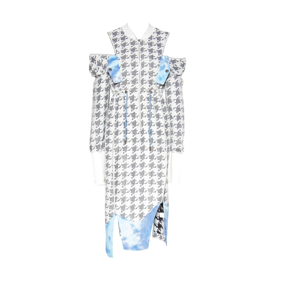 CHICCO MAO千鸟格拼接扎染卫衣裙C232-1590-1-11