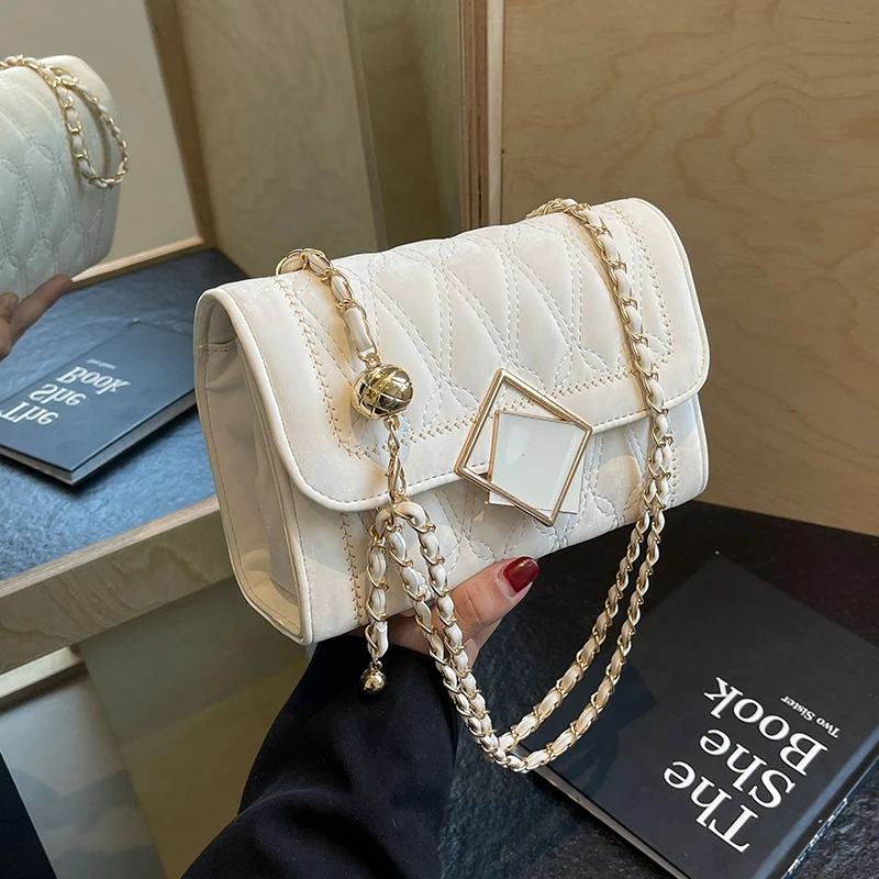 艾米兔女包洋气时尚2025流行菱格绣线链条包纯色休闲单肩斜挎包