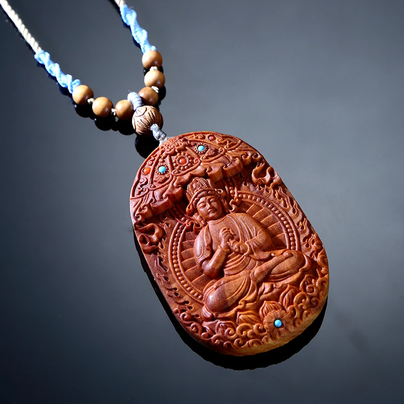 圆通十二生肖八大守护印度老山檀吊饰本命牌镶嵌转轮檀木牌挂件品