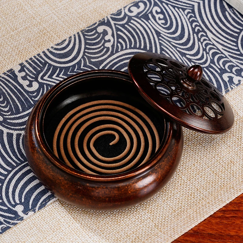 圆通黄铜宣德炉盘香香薰炉创意香炉香道茶道黄铜香炉家居店铺摆件