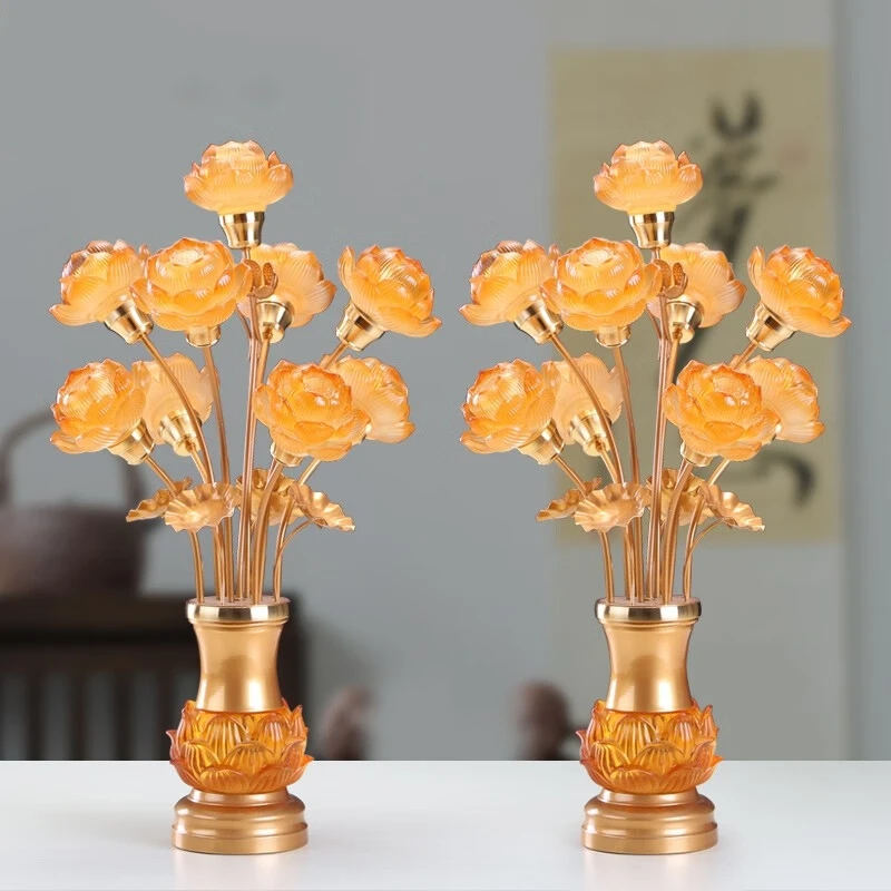 圆通合金水琉璃琥珀荷花花苞灯LED插防滑电灯家用客厅创意装饰灯
