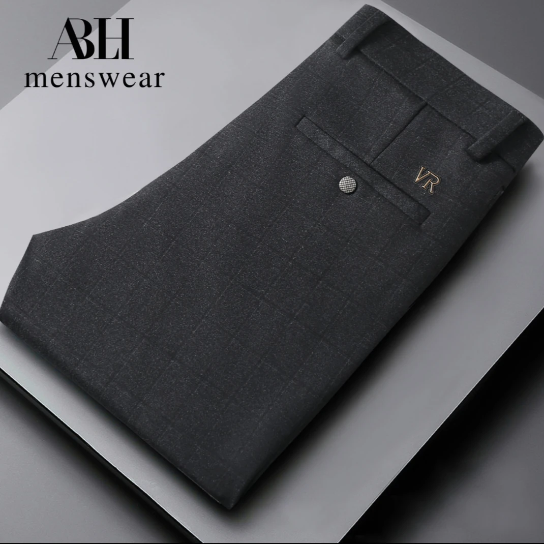 6928秋冬男士深灰棋盘格商务休闲修身直筒裤西裤裤子长裤格子高腰