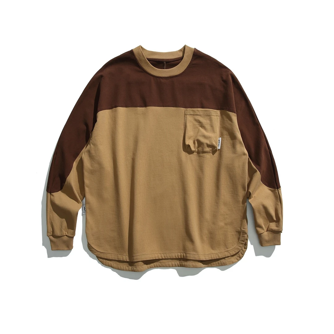 【清仓】 重磅350g水洗长袖拼色T恤 精品做工