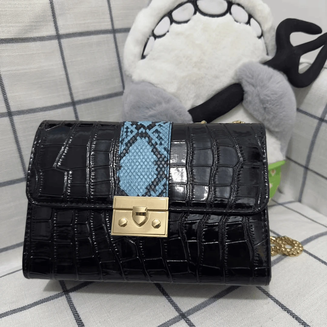 百搭单肩包女士黑色鳄鱼皮女包压纹潮流小众