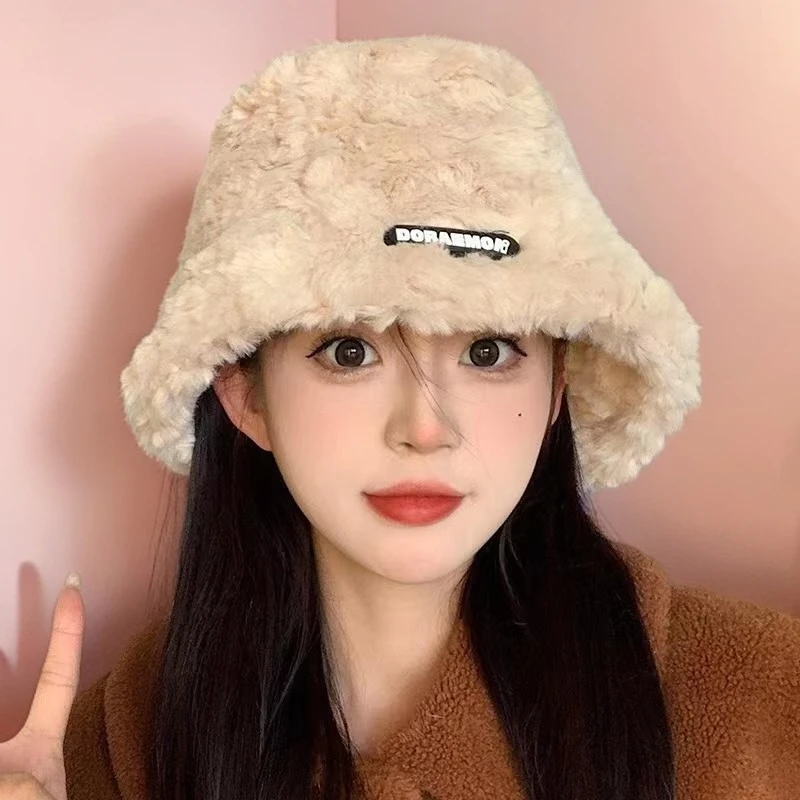 秋冬韩版秋冬季帽子毛绒盆帽新款网红保暖冬季日系羊羔百搭渔夫帽