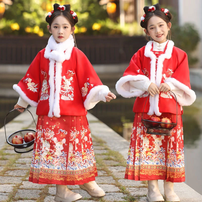 2024新款龙年拜年服女童加厚汉服儿童加绒超仙古装秋冬新款中国风
