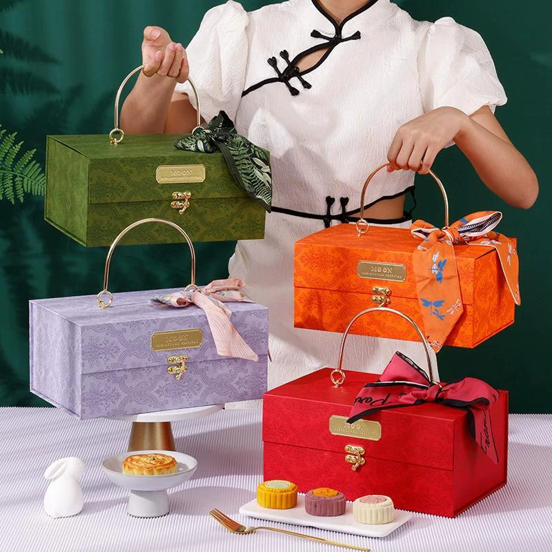 小资轻奢手提丝巾中秋糕点礼盒冰皮流心桃山皮高端