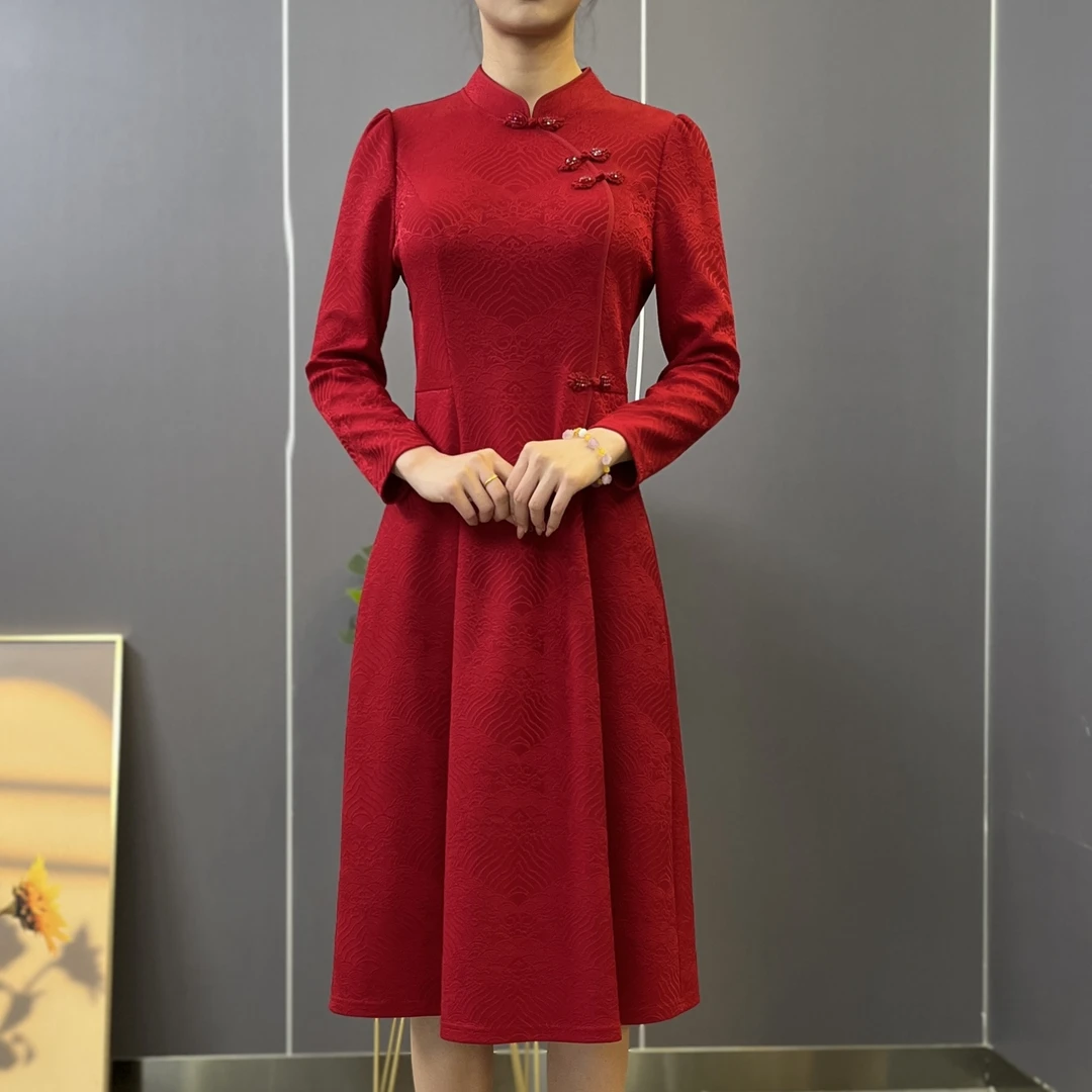 【宸紫女装】24137秋季穿搭旗袍连衣裙新款精致女人收腰中长款显瘦