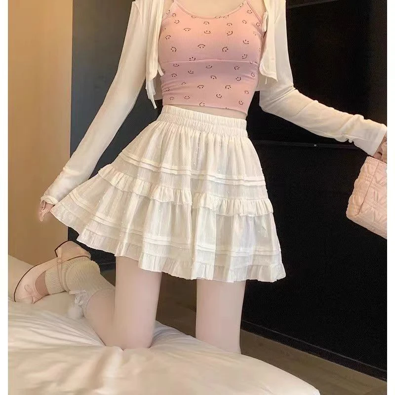 百搭显瘦半身裙小白裙甜美设计感荷叶边韩版高腰纯欲风防走光裙子