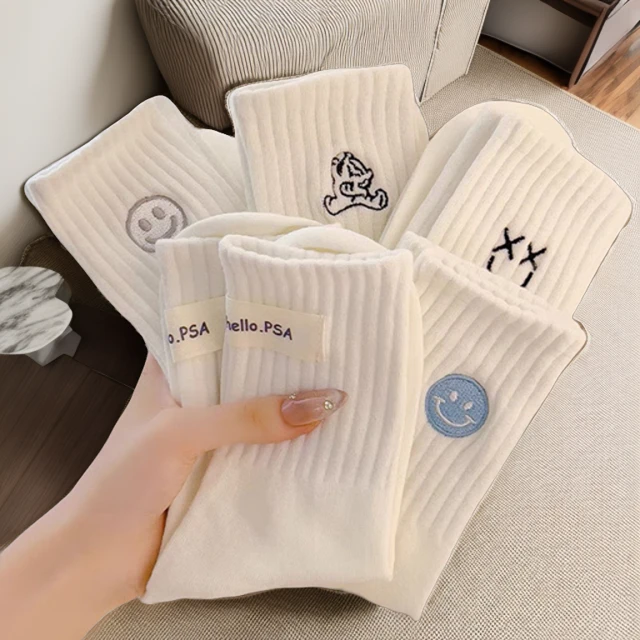 【5双装】袜子女夏季薄款短袜中筒袜棉袜白色简约纯棉100%全棉防臭