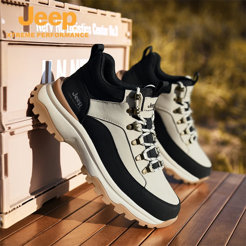 jeep男鞋2024冬季新款高帮登山鞋厚底保暖马丁工装靴中年爸爸短靴