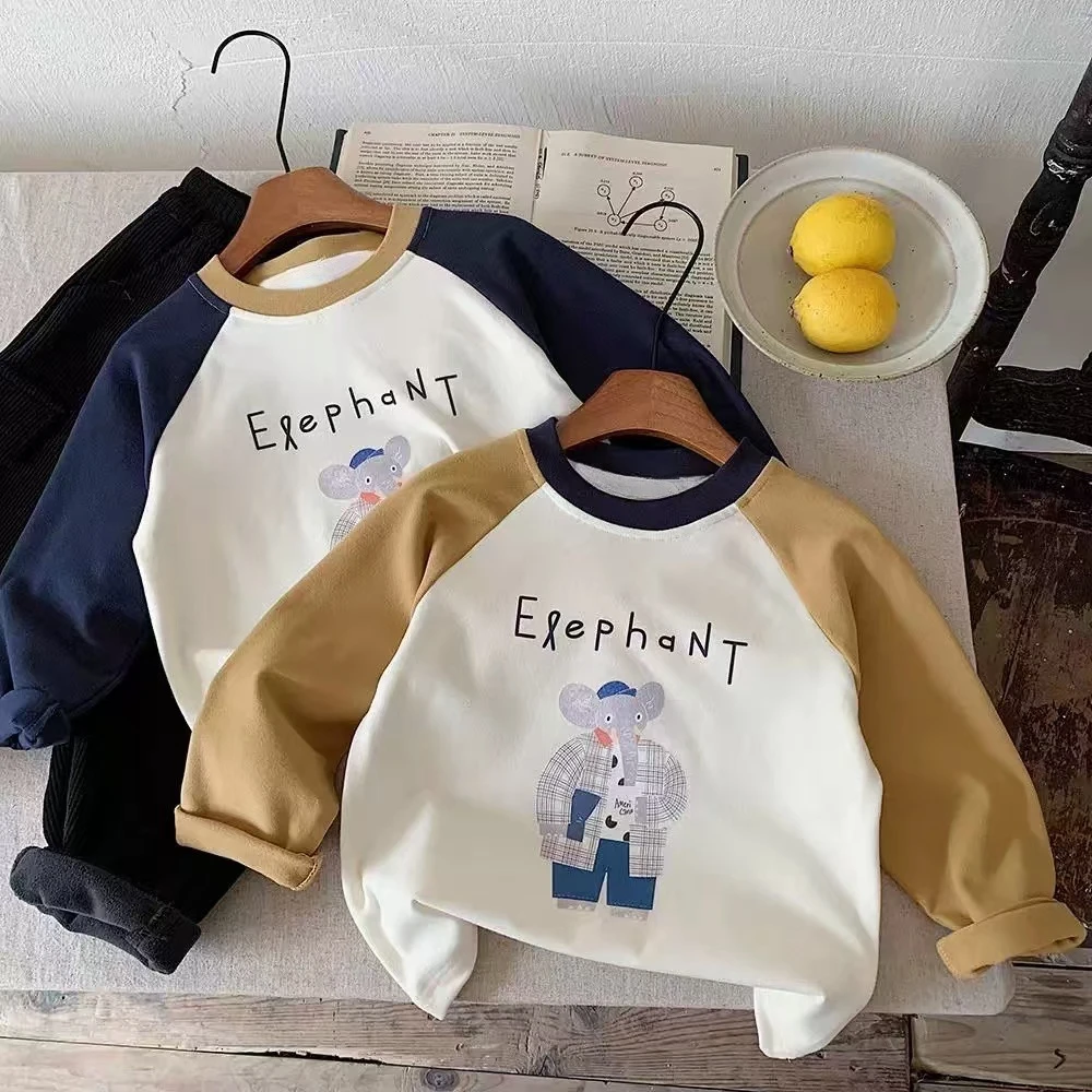 女童长袖T恤男童秋冬德绒保暖加厚内衣儿童休闲卡通打底衫上衣潮