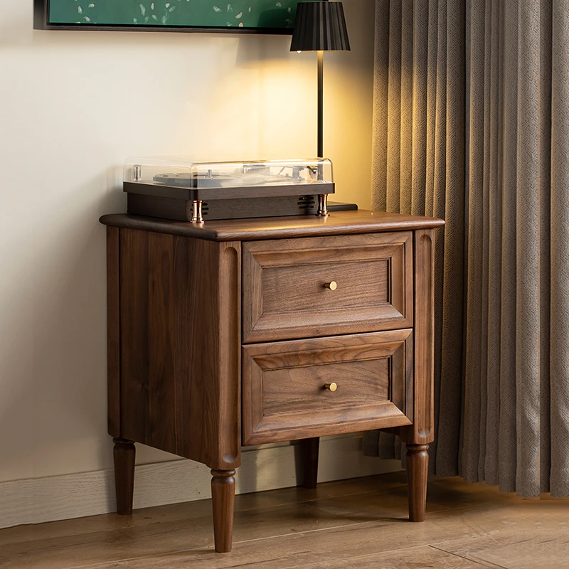 北欧复古黑胡桃木卧室床头柜全实木简约现代收纳柜抽屉式储物柜