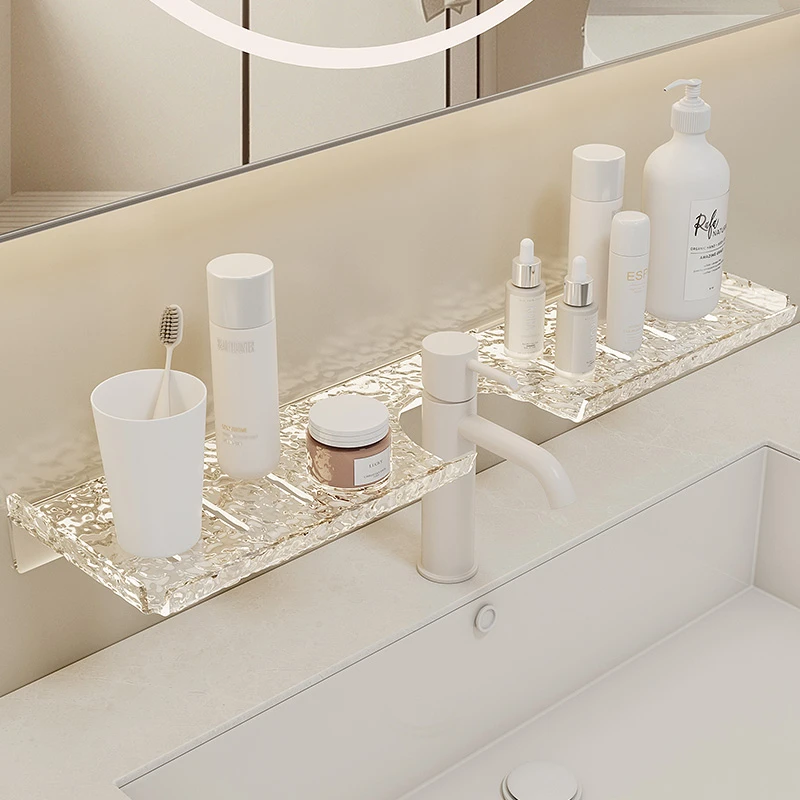 洗漱台置物架免打孔壁挂式浴室卫生间亚克力水龙头洗手台收纳架