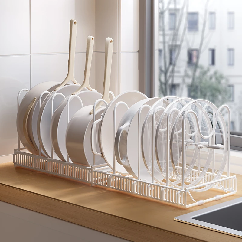 圣西陶厨房可调节伸缩锅具架橱柜内收纳储物架台面碗碟锅盖分隔架