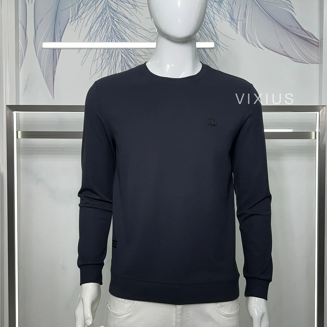 VIXIUS/维哲秋薄款男士轻奢时尚简约长袖打底圆领 T恤百搭卫衣V87