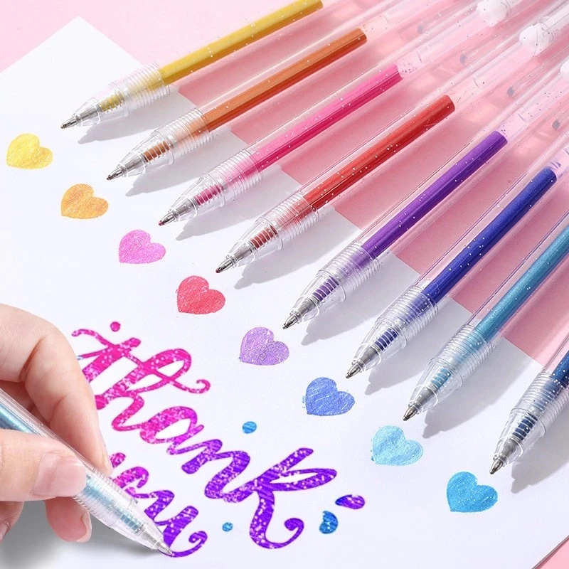 彩色按动闪光笔荧光标记笔可换替芯小学生轮廓笔荧光笔手抄报专用