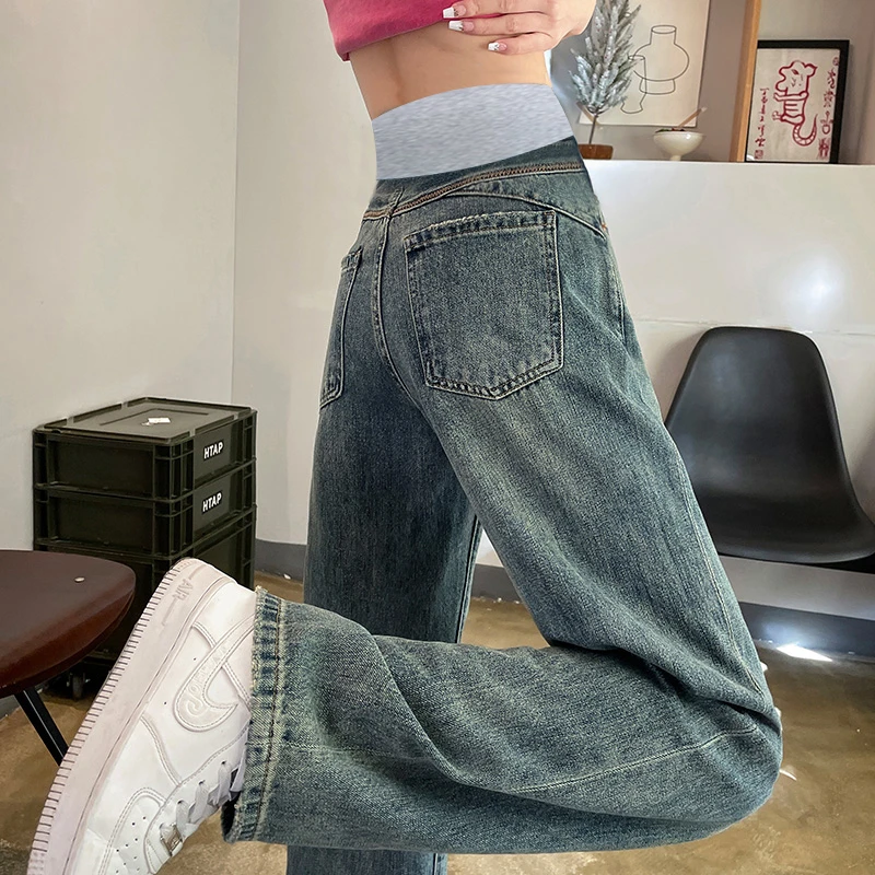 婧麒孕妇裤秋季外穿牛仔裤小个子托腹直筒阔腿裤拖地长裤孕妇秋装