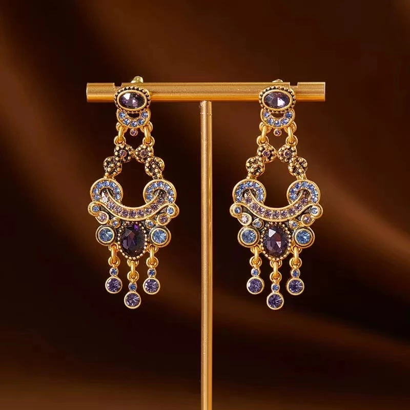 铜合金耳饰 宫廷风重工高级复古华丽耳环