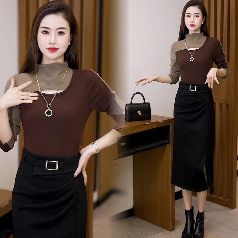 内搭打底衫女德绒春秋2025年新款秋冬洋气小立领拼色薄绒长袖t恤